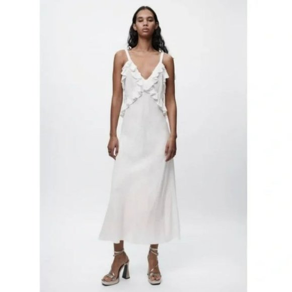 Zara Dresses & Skirts - ZARA RUFFLED LINEN BLEND DRESS